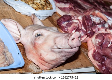 Pork Head, Asian Meat Market Confronting To Westerners