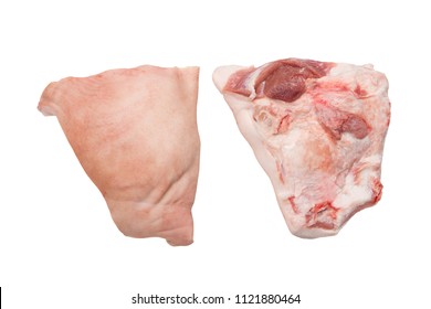 Pork jowl meat with a skin. Part half of carcass of triangular shape.