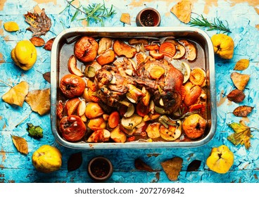 Pork Knuckle Stewed With Quince And Apples In Tray