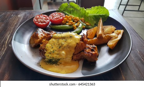 Pork Loin Steak With Honey Mustard Sauce.