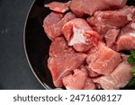 pork meat raw fresh pulp cooking meal food snack on the table copy space food background rustic top view