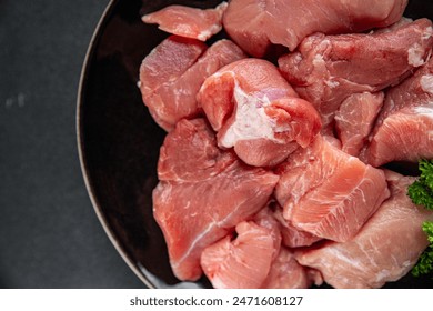 pork meat raw fresh pulp cooking meal food snack on the table copy space food background rustic top view