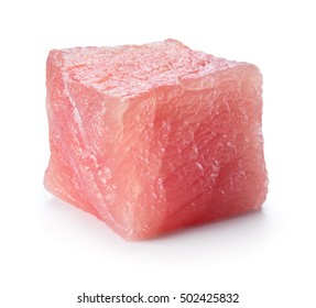 Pork. Raw Fresh Cube Of Meat On White Background