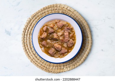 Pork Stew With White Cabbage. Typical Spanish Winter Recipe.