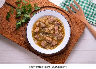 Pork Stew With White Cabbage. Typical Spanish Winter Recipe.