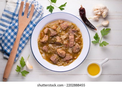 Pork Stew With White Cabbage. Typical Spanish Winter Recipe.