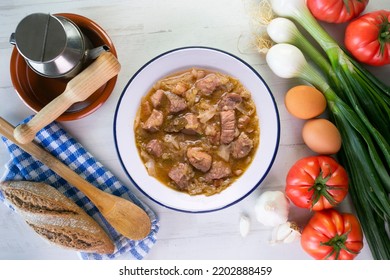 Pork Stew With White Cabbage. Typical Spanish Winter Recipe.