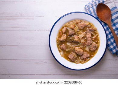 Pork Stew With White Cabbage. Typical Spanish Winter Recipe.