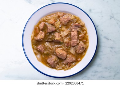 Pork Stew With White Cabbage. Typical Spanish Winter Recipe.