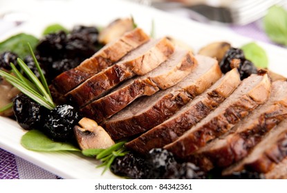 Pork Tenderloin With Cherry Sauce And Mushrooms