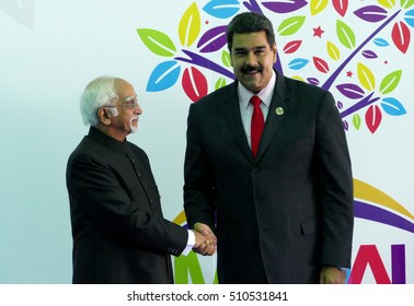 Porlamar, Venezuela. September 17th, 2016: Indian Vice President Hamid Ansari Greets Venezuelan President Nicolas Maduro At The Opening Ceremony Of The Non-Aligned Movement Summit In Venezuela