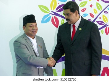 Porlamar, Venezuela. September 17th, 2016: Nepali Vice President Nanda Bahadur Pun And Venezuelan President Nicolas Maduro At The Opening Ceremony Of The Non-Aligned Movement Summit In Venezuela