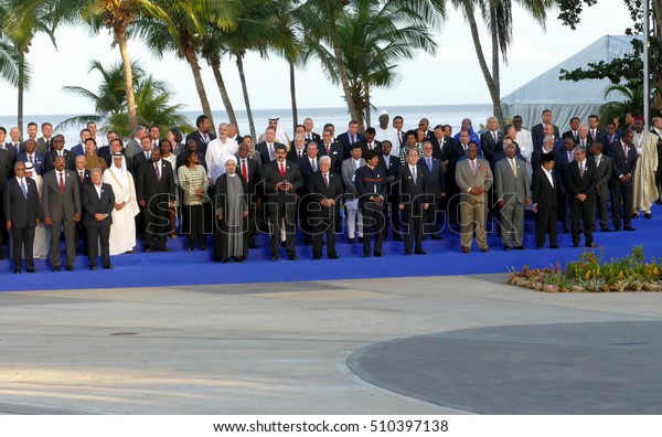 Porlamar, Venezuela. September 17th 2016 - Presidents of\
Delegations pose for the official photograph in the 17th Summit of\
the Non-Aligned Movement in Porlamar, Margarita Island, Venezuela\
