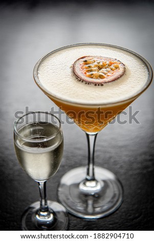 Pornstar Martini at a cocktail bar with dark theme