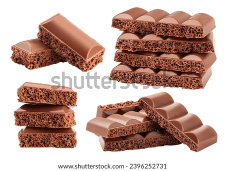 porous chocolate pieces, isolated on white background, clipping path, full depth of field