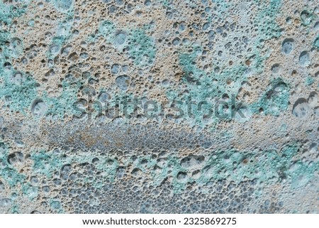 Porous Enamel on a Flower Pot, Highly Textured Foam Ceramics, Frozen Bubble Background Closeup, Turquoise Blue Natural Pattern, Craters on Lunar Surface, Copy Space