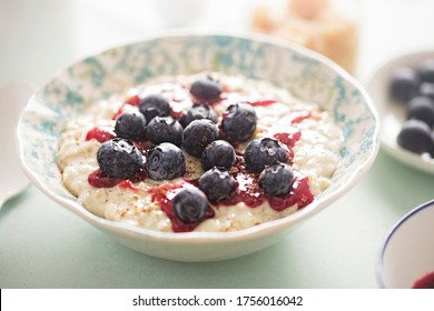Porridge With Blueberry Compote And Blueberries 