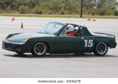 Porsche 914 In Action In A Dallas/Fort Worth Area Porsche Club Of America Autocross Race On October 14, 2007.