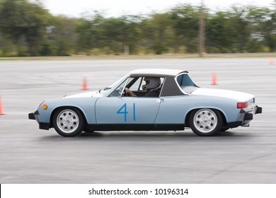 Porsche 914 In Action In A Dallas/Fort Worth Area Porsche Club Of America Autocross Race On October 14, 2007.