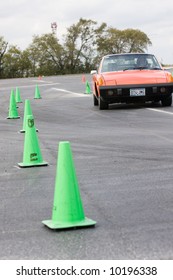 Porsche 914 In Action In A Dallas/Fort Worth Area Porsche Club Of America Autocross Race On October 14, 2007.