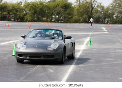 Porsche Boxster In Action At A Dallas/Fort Worth Area Porsche Club Of America Autocross Race On October 14, 2007.