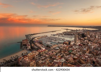 Port Alicante At Sunset