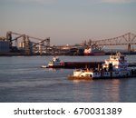 Port Allen, Louisiana, USA - 2019: Port of Greater Baton Rouge, with barges in the foreground.