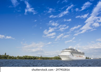 Port of Amsterdam, Noord-Holland/Netherlands - July 18-07-2015 - Cruise ship Marina is sailing at the Noordzeekanaal. Cruise ship Marina is part of the fleet of Oceania Cruises. Photo nr.1.