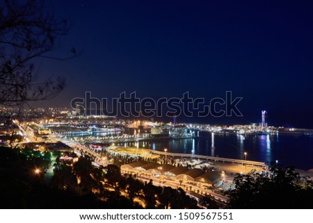 The port of Barcelona in the Maremagnum area at night. Catalonia, Spain
