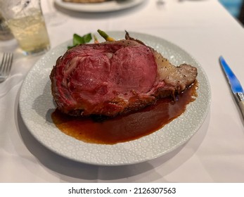 Port Canaveral, FL USA - January 15, 2022: A Huge Prime Rib Dinner At A Restaurant On A Cruise Ship