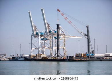 Port Canaveral, FL, USA-June 13, 2022. Space X Rocket In Port Canaveral, FL Following A Successful Launch, Landing, And Recovery.