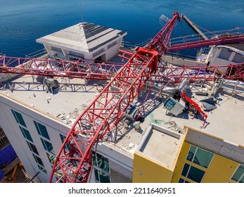 Port Charlotte, FL, USA - October 8, 2022: Sunseeker Resort Charlotte Harbor Crane Collapse From Hurricane Ian Heavy Winds