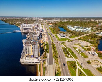 Port Charlotte, FL, USA - October 8, 2022: Sunseeker Resort Charlotte Harbor Crane Collapse From Hurricane Ian Heavy Winds