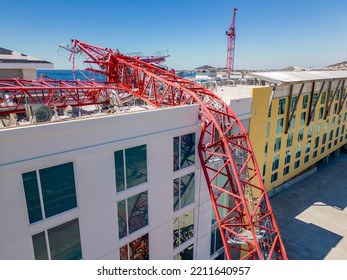 Port Charlotte, FL, USA - October 8, 2022: Sunseeker Resort Charlotte Harbor Crane Collapse From Hurricane Ian Heavy Winds