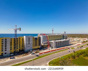 Port Charlotte, FL, USA - October 8, 2022: Sunseeker Resort Charlotte Harbor Crane Collapse From Hurricane Ian Heavy Winds