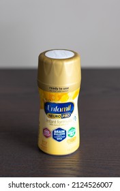 Port Charlotte, Florida - February 15, 2022: Yellow Ready To Use Enfamil Neuro Pro Liquid Formula For Baby That Doesn't Require Water To Be Added