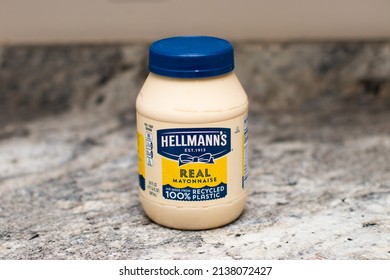 Port Charlotte, Florida - March 22, 2022: Hellmann's Real Mayonnaise In A Recycled Plastic Jar 30 Fl Oz.