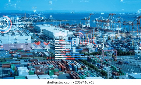 Port container yards and statistical data. Logistics Key Performance Indicator. - Powered by Shutterstock