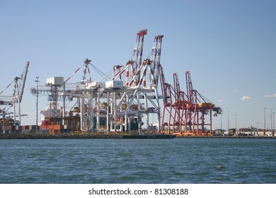 Port Cranes At Container Terminal In Port Of Melbourne, Australia