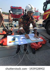 Port Dickson, Malaysia, March 2, 2021- The Hazmat Special Team Of The Fire And Rescue Department Of Malaysia, Conducted Hazmat Training At The Oil Treatment Center, Port Dickson.