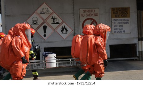 Port Dickson, Malaysia, March 2, 2021- The Hazmat Special Team Of The Fire And Rescue Department Of Malaysia, Conducted Hazmat Training At The Oil Treatment Center, Port Dickson.