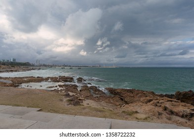 Port Elizabeth Coastline With Seaport And City View In The Distance. South Africa