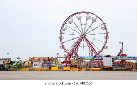 Port Elizabeth, Eastern Cape, South Africa, April 23 2020: Empty Quiet Amusement Park Fair Rides During The Covid Epidemic Lock Down