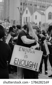 Port Elizabeth, South Africa - September 2019: Two Young Protesters Holding A Banner That Says 