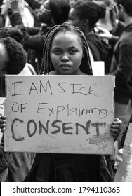 Port Elizabeth, South Africa - September 2019: A Young Black Woman Holding A Sign That Says 