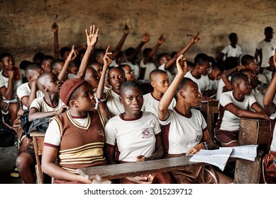 Port Harcourt, Rivers State, Nigeria - 23rd June 2021: A non-profit organisation visits the Community Secondary School in Oginigba Community, Port Harcourt for an educational charity donation event.