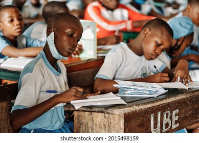 Port Harcourt, Rivers State, Nigeria - 23rd June 2021: A non-profit organization visits the Community Secondary School in Oginigba Community, Port Harcourt for an educational charity donation event.