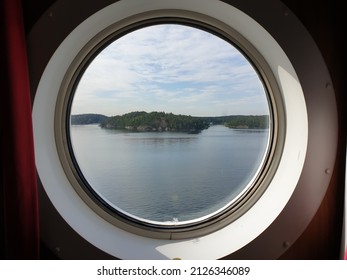 Port Hole View From Boat Out To The Stockolm Archipelago In Sweden During Summer