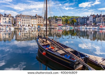 Port of Honfleur, Normandie; old fishing boat
