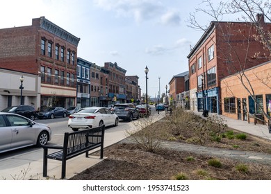 Port Jervis, NY - USA - April 10,2021: View Of The Historic Front Street In Downtown Port Jervis, New York.